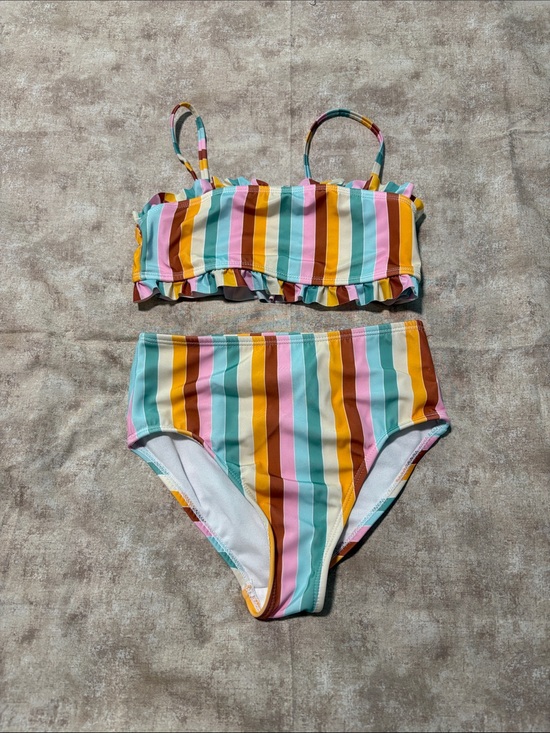 wonder nation Other - wonder nation Striped Ruffle Bikini - Yellow, Pink, Teal, Brown, White